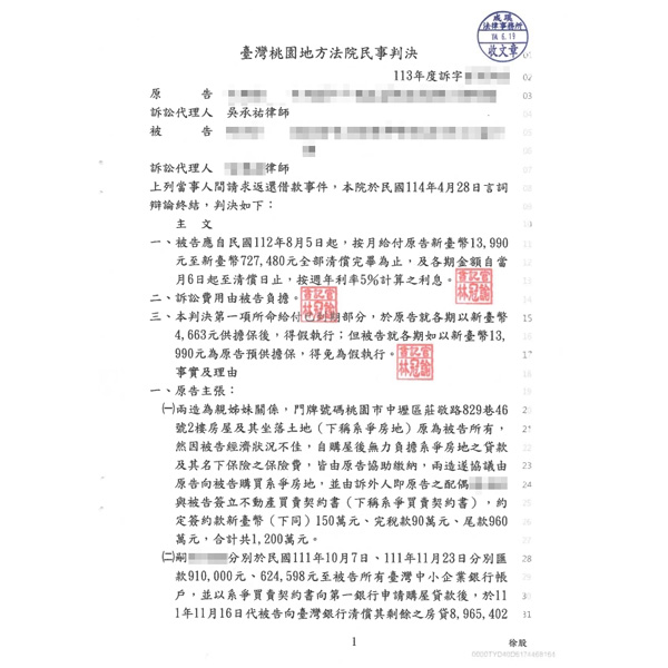 協議還款爭議　法院判決全額勝訴